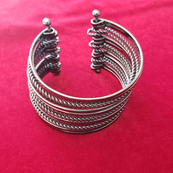 Black Silver Metal Multi Strand Cuff Statement Bracelet - Picture 7 of 7